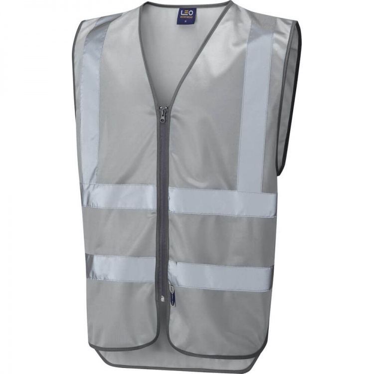 Leo Workwear W35-SV Commodore Zipped Reflective Vest Non ISO 20471 Silver